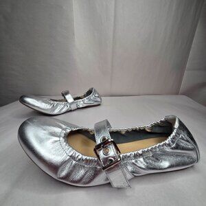 NWT Schutz Women's Calita Metallic Silver Leather Ballerina Flats